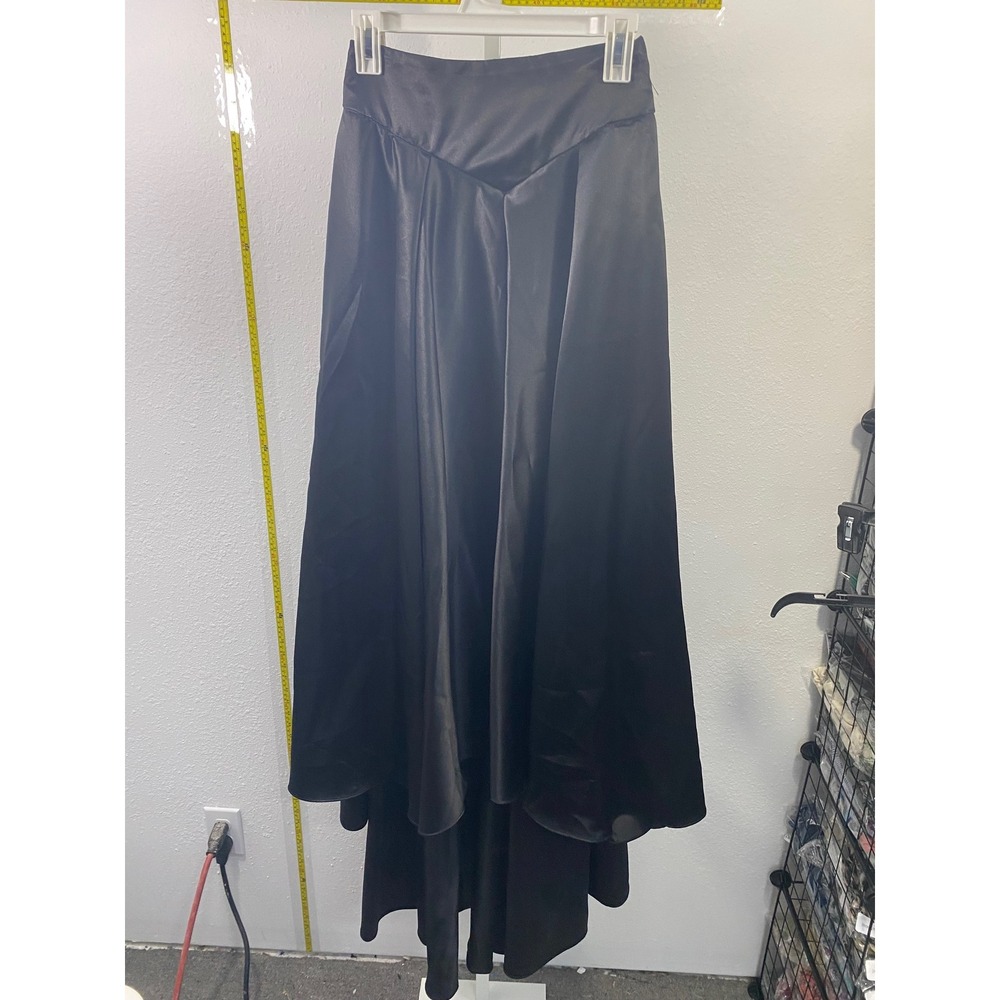 Black Satin High Low Maxi Skirt Pleated Formal Evening Goth Ball Gown Skirt